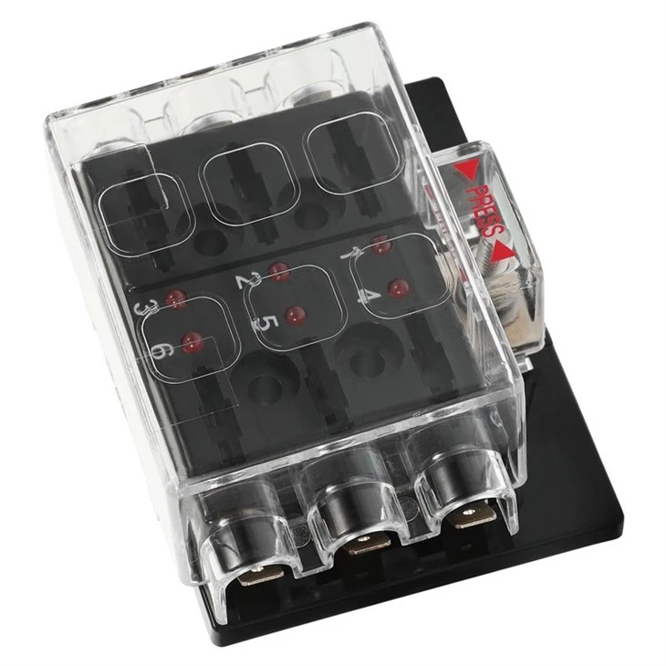 6 Way ATC ATO ATY Auto Blade Fuse Box Waterproof Block Panel Board 12V-36VDC With LED Light
