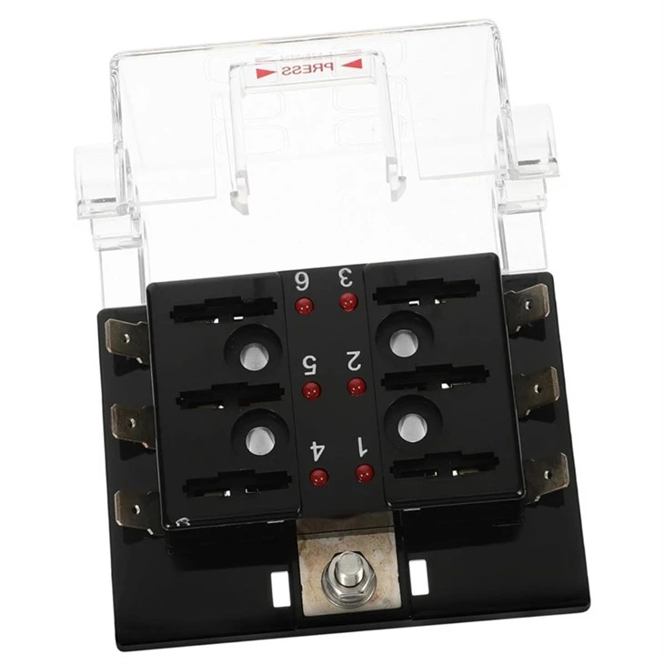 6 Way ATC ATO ATY Auto Blade Fuse Box Waterproof Block Panel Board 12V-36VDC With LED Light